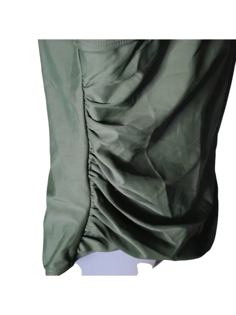 Daci Plus Size Olive Green One-Piece Swimsuit 20W Ruffled V-Neck Ruched Lined - Picture 4 of 9